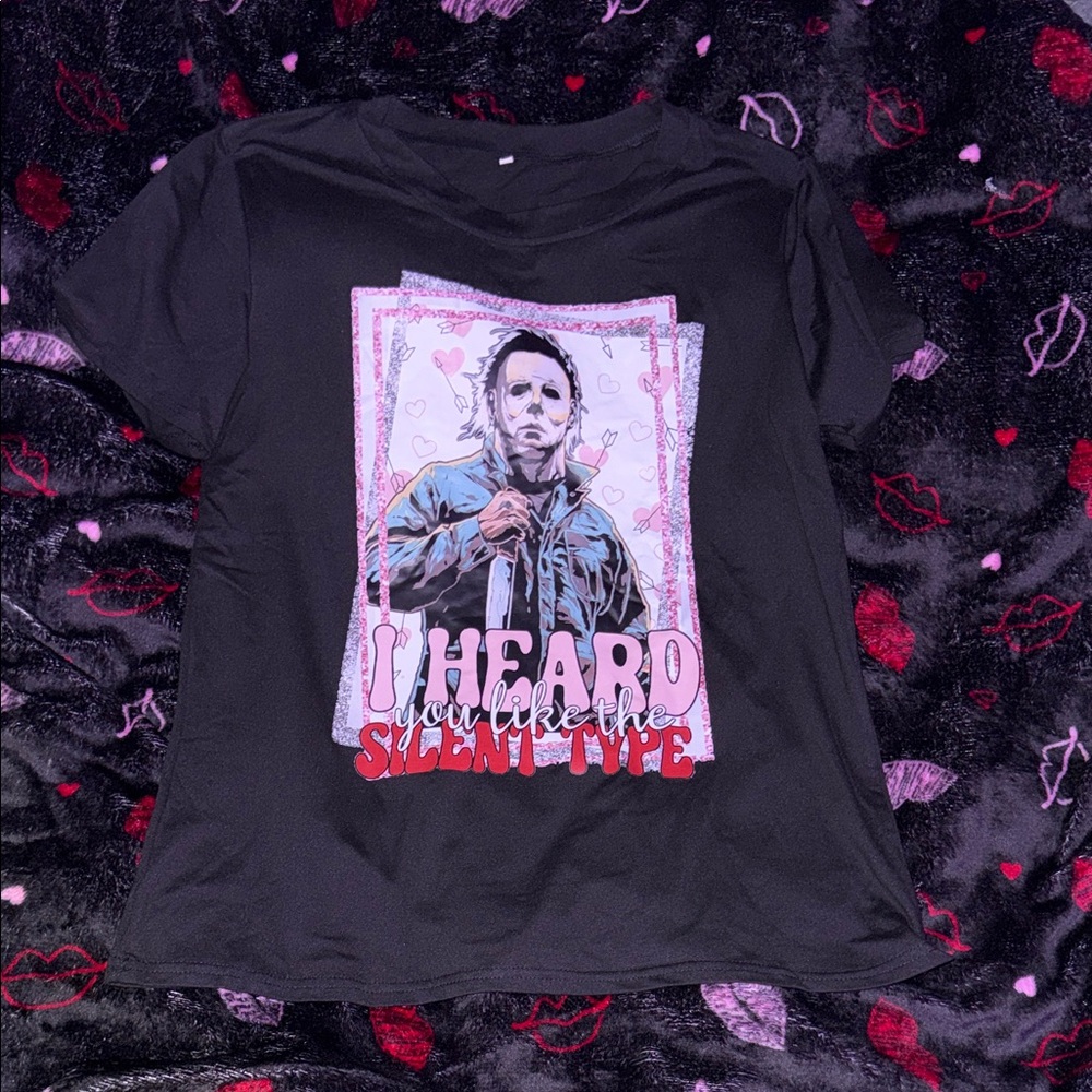 080 Black Graphic Tee with Horror Print